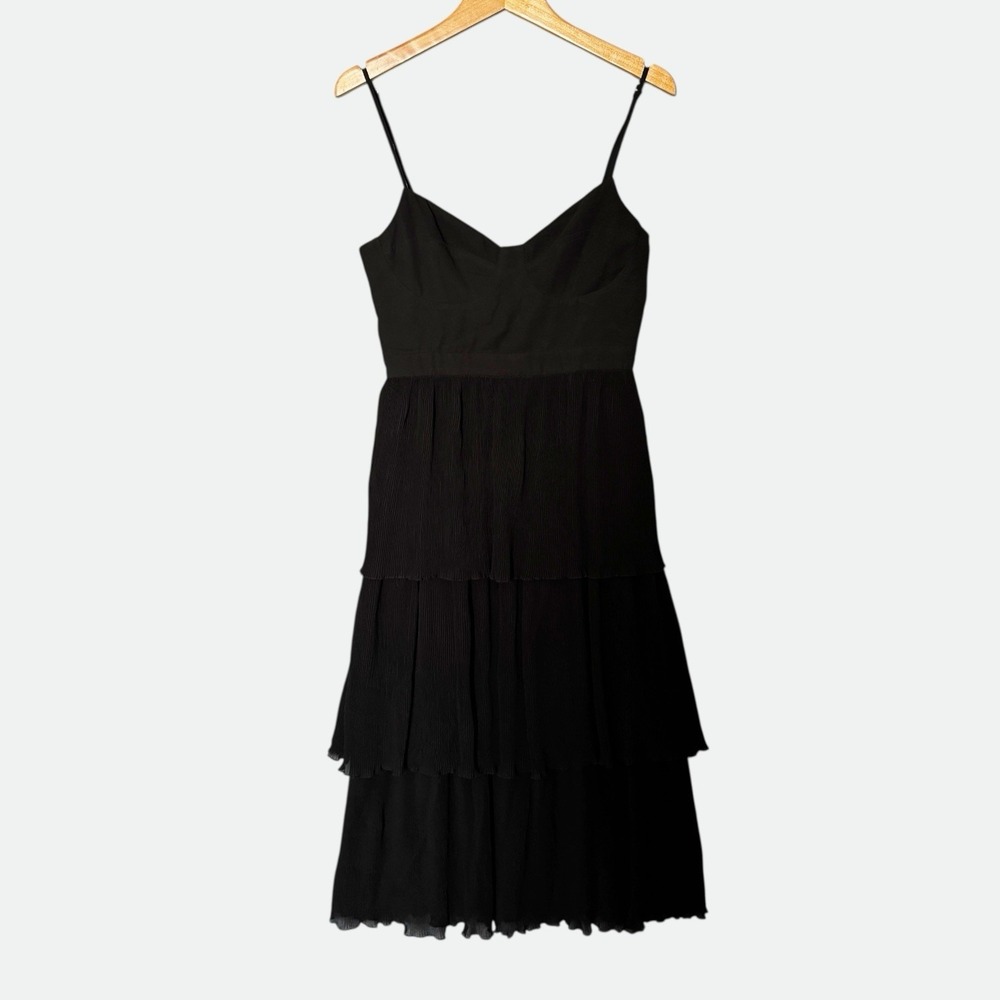 Showpo Black Bustier Black‎ Micro Pleated Tiered Dress Size 6 Midi Party Semi